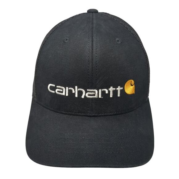 Carhartt Spell Out Fitted Trucker Hat Black One Size Solid Embroidered - Picture 1 of 9